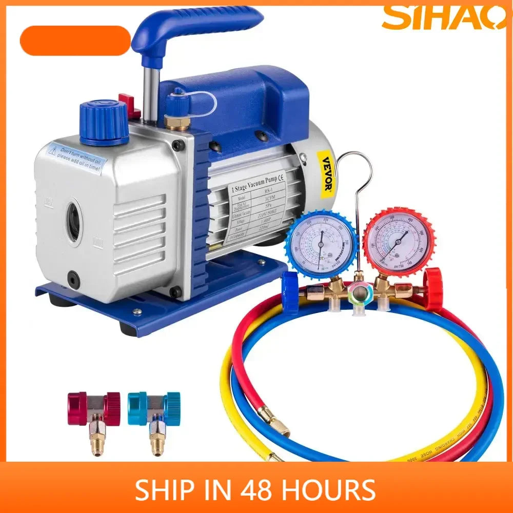 SIHAO 1.8CFM Vacuum Pump with Gauges AC Refrigerant  Vacuum Packing Air Condition Automobile Maintenance 220V 110V