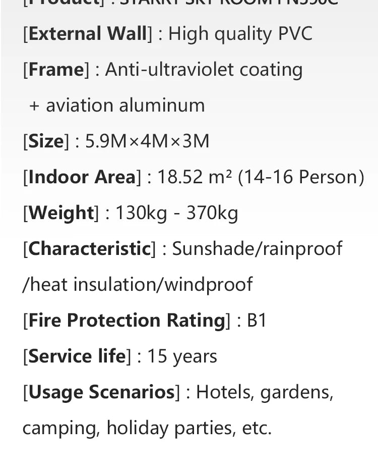 5.9m Outdoor Dome Tent Camping Transparent Starry Sky Capsule Tent PC Dome Tent All-Weather Protection Immersive Experience