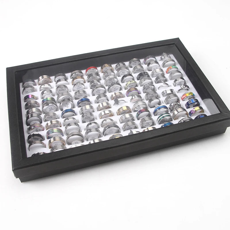 100pcs Mixed Size Rings Bulk Finger Band Ring Wholesale Lot Men Women Jewelry luxury Gift Holiday Party Wedding Punk Rings