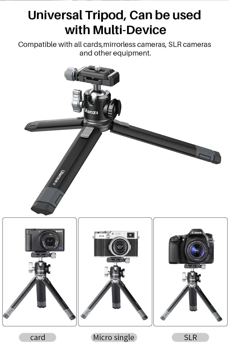 Ulanzi MT-24 Vlog Lite Metal Tripod With Ballhead Extendable 1/4'' Tripod Monopod Cold Shoe Arca Quick Swiss 2.5KG Max Load
