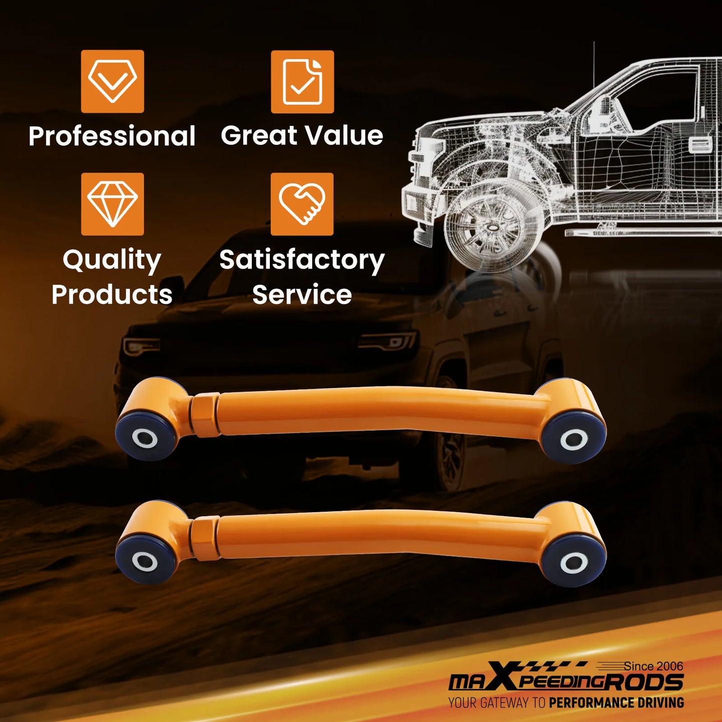 Maxpeedingrods Front Lower +Rear Upper Control Arms for Grand Cherokee 1993-1998 for Wrangler 1997-2006