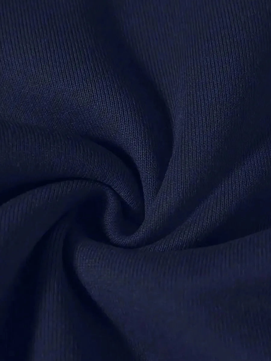 Navy Blue Oversized Hoodie with White Bow Embroidery for Women