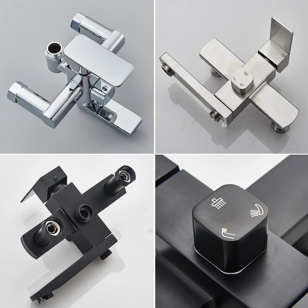 POIQIHY Black Bathroom Shower Faucet Set Wall Mount Black 8''Rainfall Shower Head With Handheld Sprayer Bathtub Shower Mixer