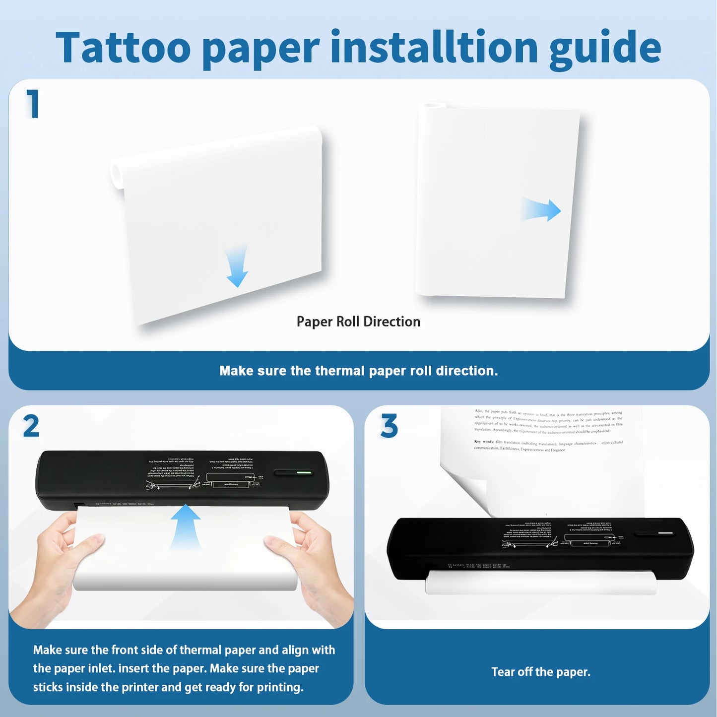 Portable Printer Wireless Inkless Thermal Printer A4 Bluetooth C80 300DPI Mobile Support Android iOS for Office Work Home School