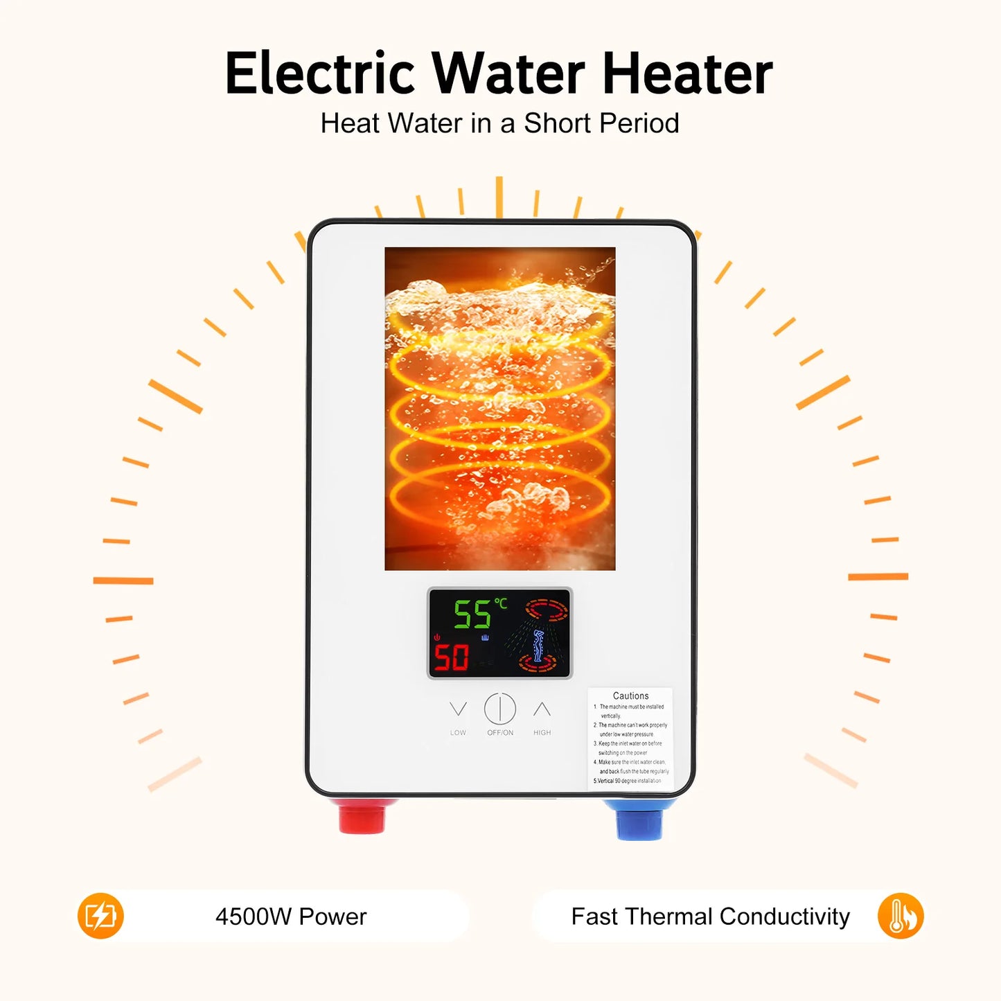 4500W 110V Water Heater, Touch Screen Electric Water Heater, Instantaneous Water Heater  On Demand Bath Shower