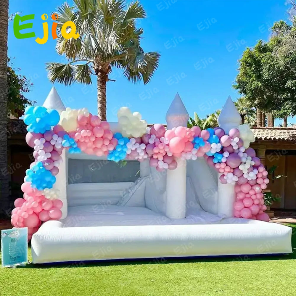 Free Shipping  Inflatable White Bounce House 15FTx 13FT Kids Birthday Party  for Big Kids 8-12 With Slide Ball Pit Blower