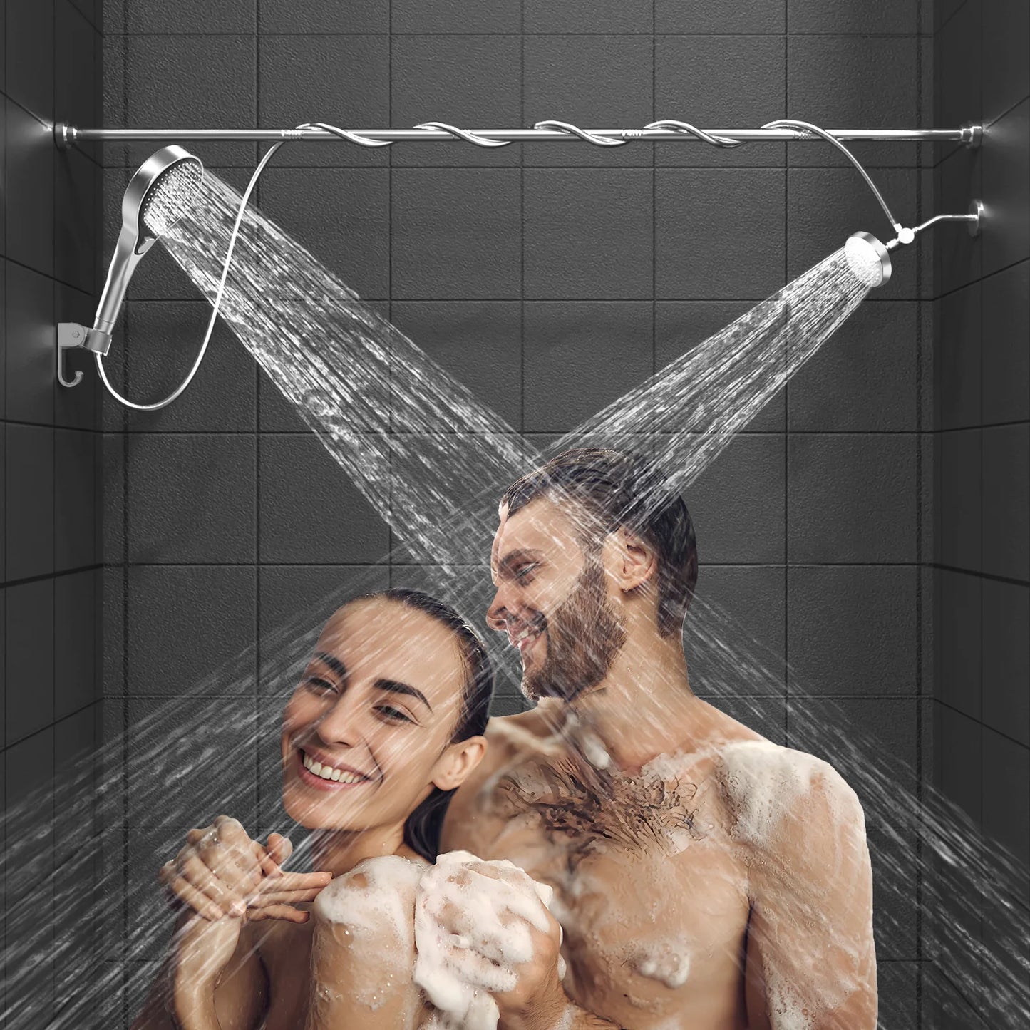 Tandem Shower Head for Couples, High Pressure Dual Shower Head, Double Shower Head for Two People, 2 Showerhead System