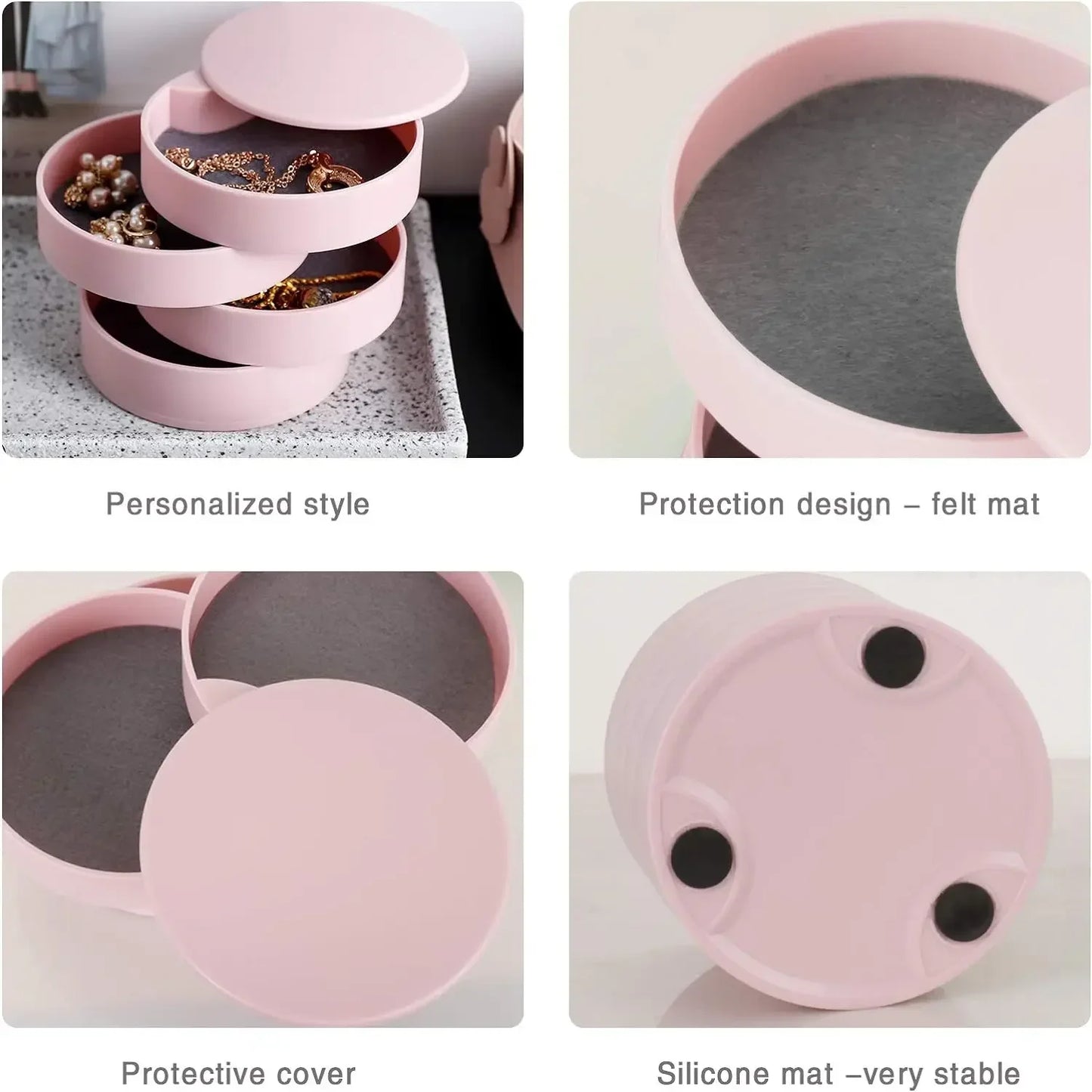 4 Layers Rotating Jewellery Storage Box Women Necklace Desk Organizer Earring Holder Travel with Lid for Ring Bracelet  Storage