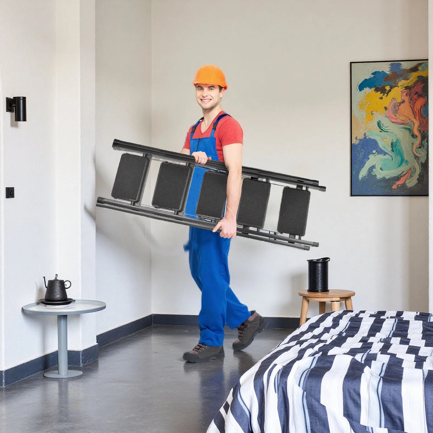 Non-Slip Treads, Multifunctional Household Ladder Folding Stair Stretchable Herringbone Ladders Multifunctional Five-step