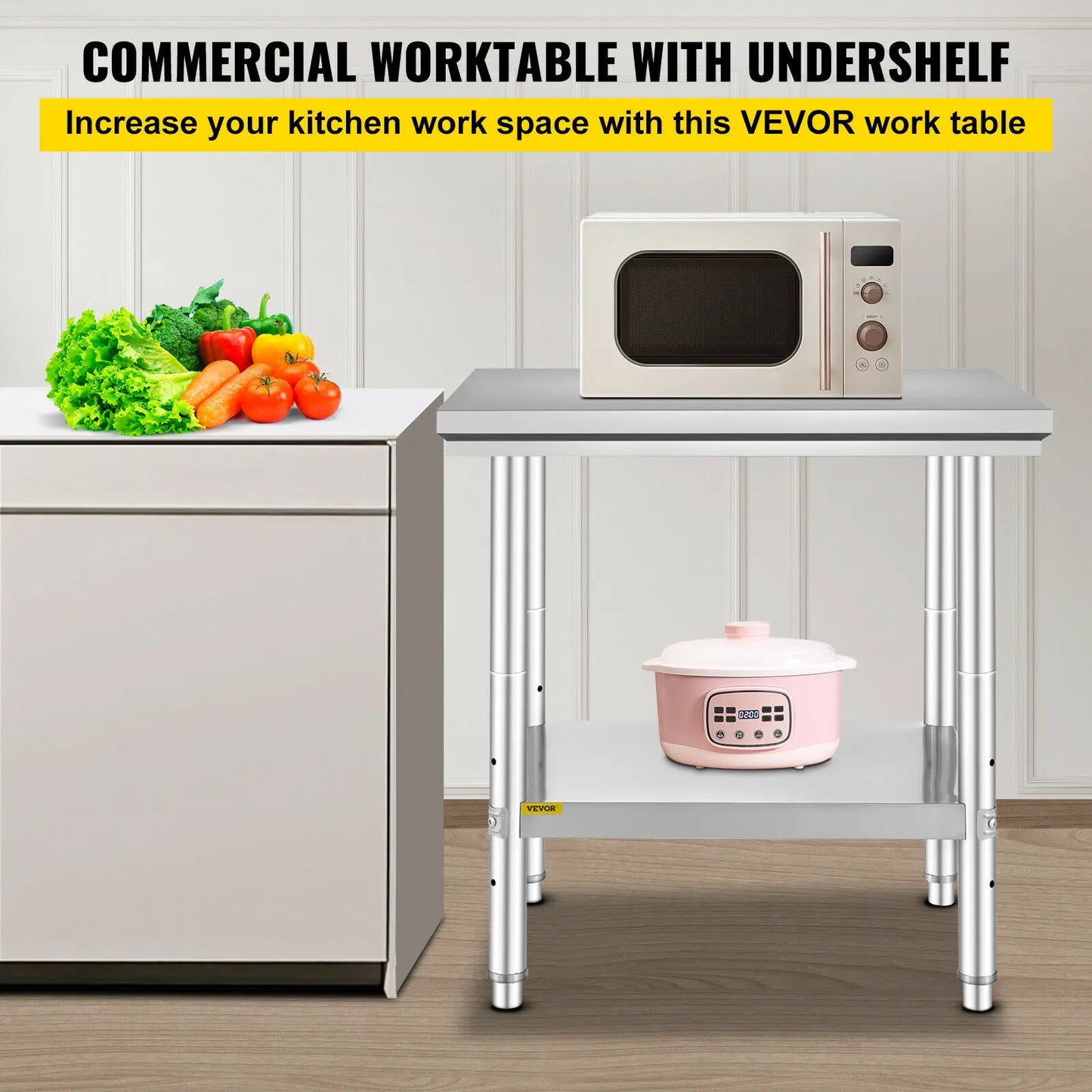 SucceBuy Stainless Steel Kitchen Work Bench Commercial Catering Table Worktable w/Undershelf 330LBS 286LBS for Restaurant Garage