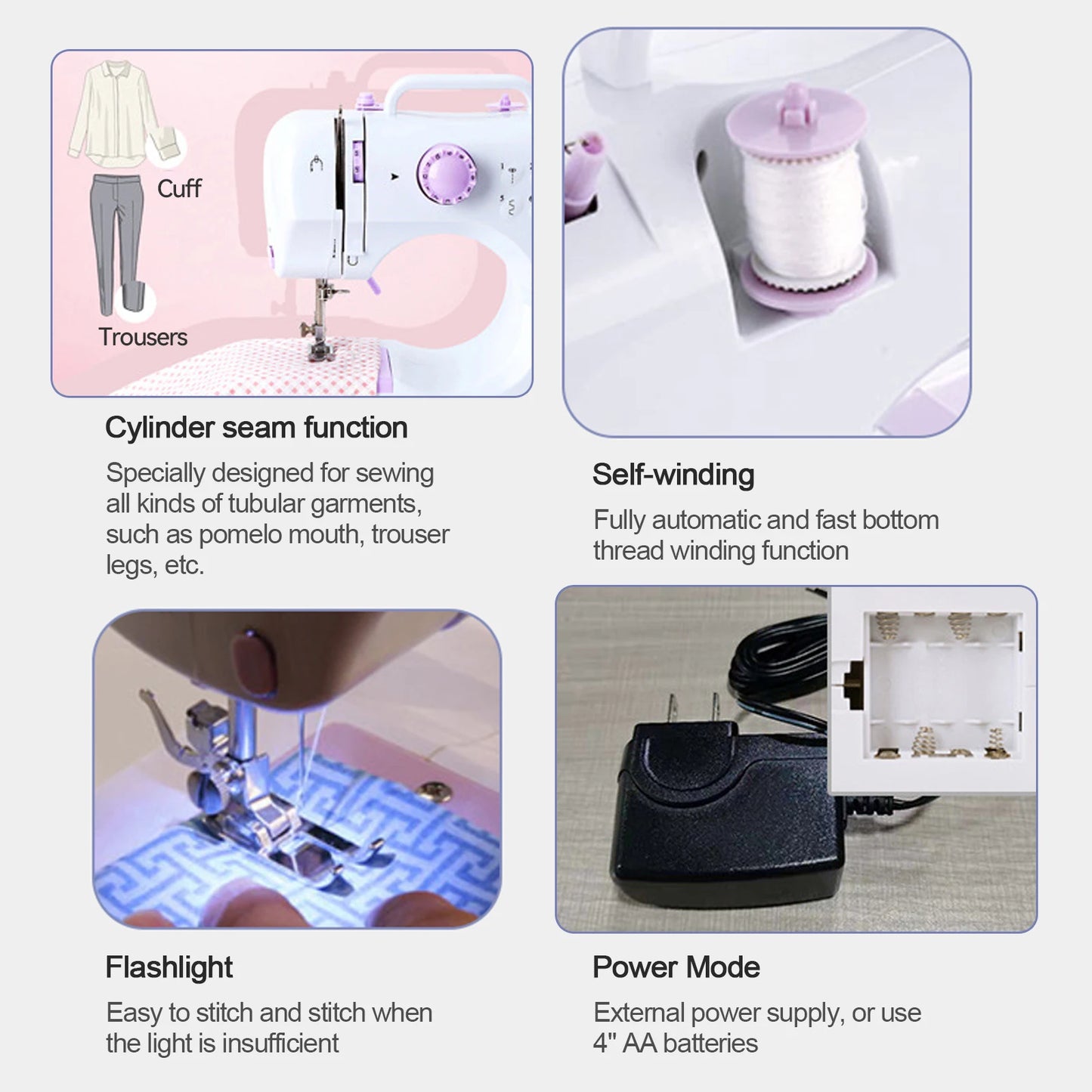 12 Stitches Electric FMSH-505 Sewing Machine Mini Household Sewing Machine with Extension Table US Automatic winding design