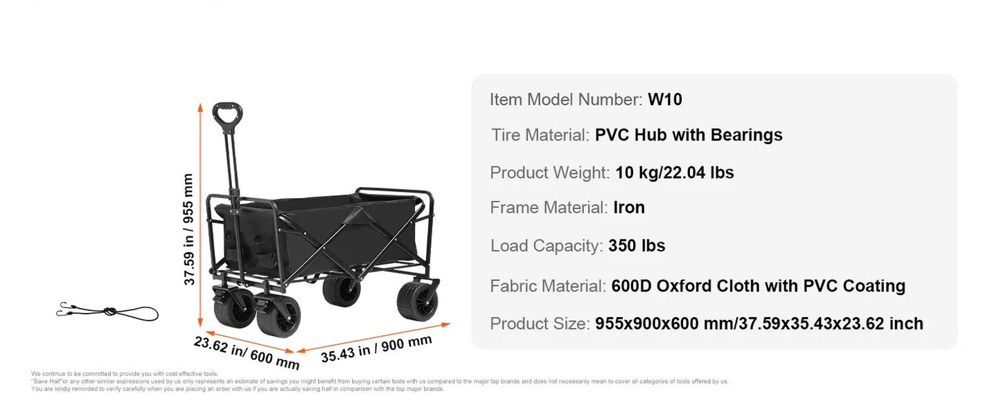 SucceBuy Collapsible Folding Wagon Beach Wagon Cart with All-Terrain Wheels Drink Holders Sports Wagon for Camping Shopping