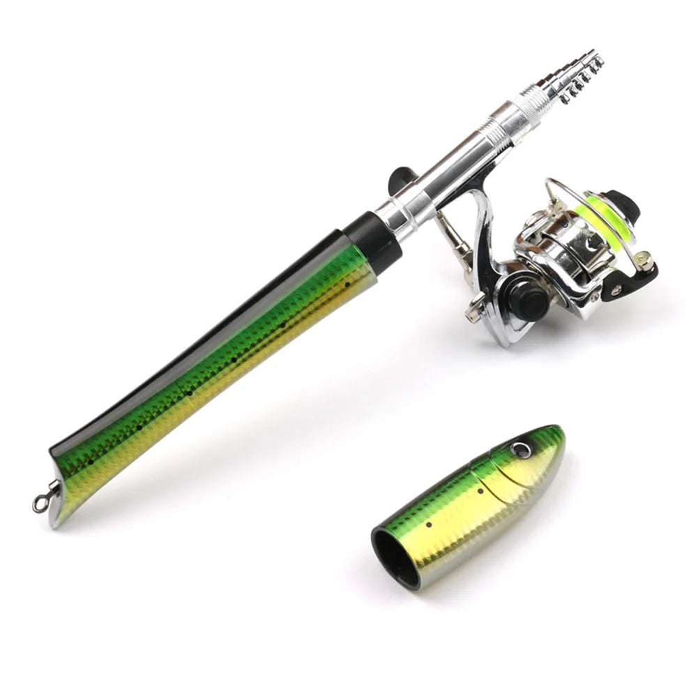 Portable Fish Shaped Fishing Rod with Reel Telescopic Mini Pocket Pen Fishing Pole with Reel Travel Fishing Rod Gifts for Men