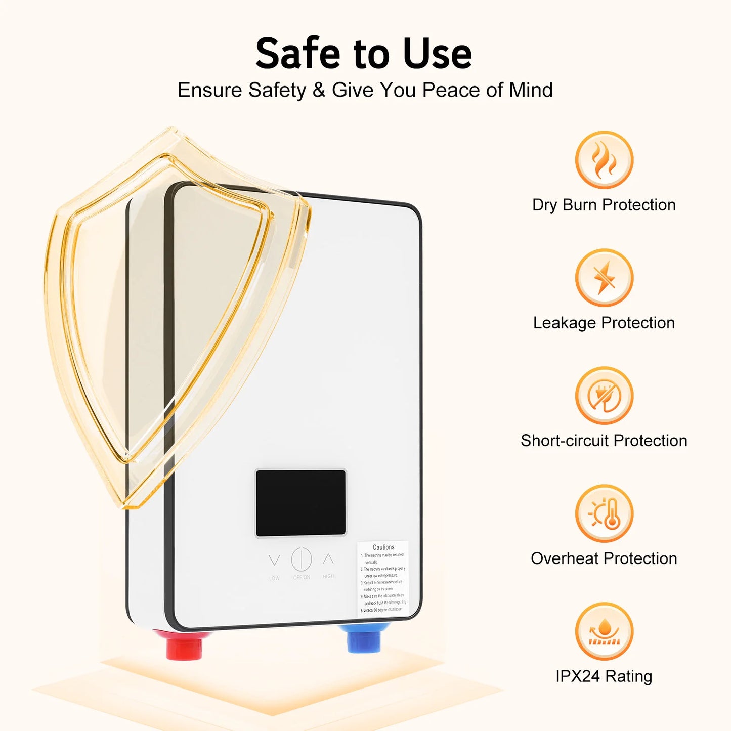 4500W 110V Water Heater, Touch Screen Electric Water Heater, Instantaneous Water Heater  On Demand Bath Shower