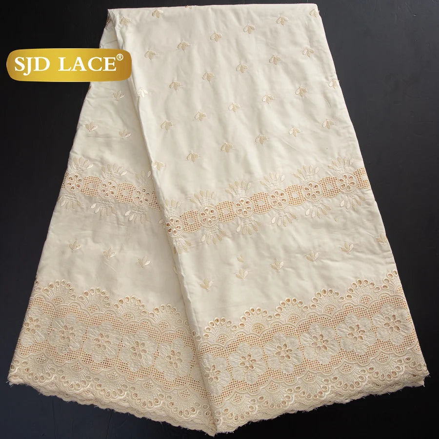 SJD LACE Swiss Voile Lace Fabrics Dubai African Cotton 5 Yards 2026 Latest African Nigerian Cotton Lace for Dresses Sew 4662