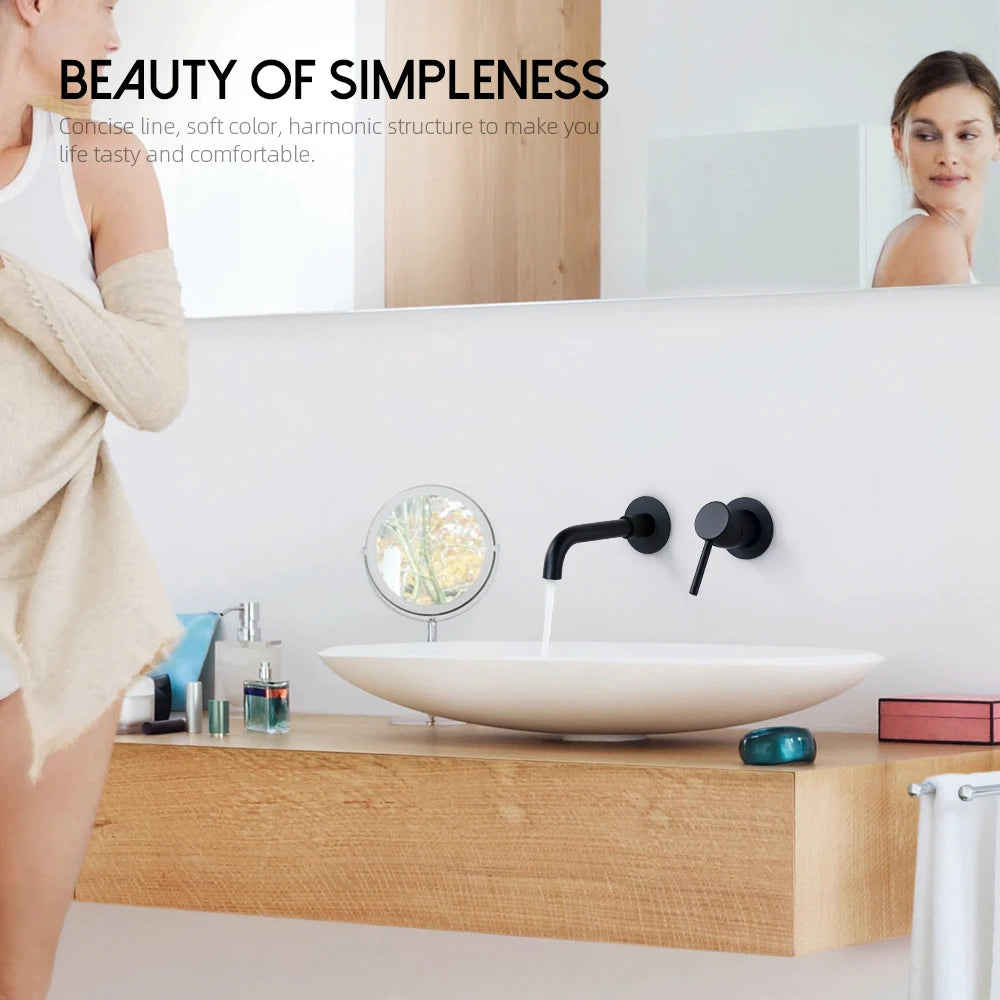 Bathroom Basin Faucet Sink Tap Wash Mixer Hot And Cold Water Wall Mounted Spout Bath Single Handle Ceramic Cartridge Crane