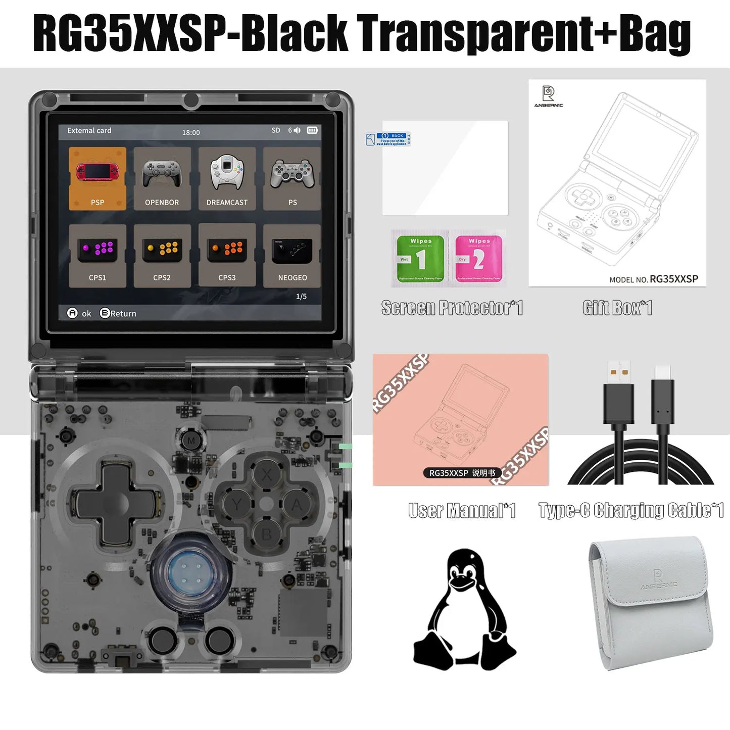 ANBERNIC RG35XXSP 3.5'' IPS Screen Flip Handheld Console Linux System HDMI-compatible TV Output  64G 5500 Games Pre-installed
