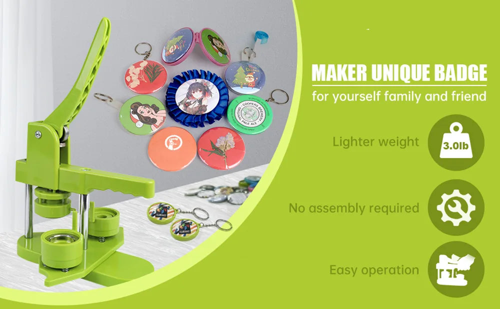 Badge Pin Button Maker Machine DIY 25/32/37/44/58MM Badges Set with 100Pcs Button Parts+Circle Cutter, Badge Press Maker Machine