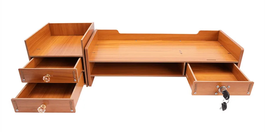 Computer Monitor Stand, Wooden Desk Organizer with Drawers Office Supplies Computer Desktop Tabletop