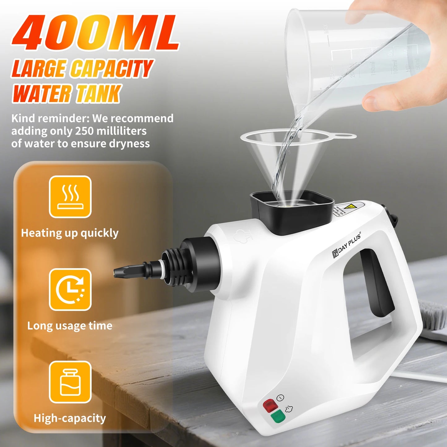 1000W High Pressure Steam Cleaner with 2.5m Power Cord, 7 Accessory Kit for Multi-Surface Stain Removal of Tile Window Carpets