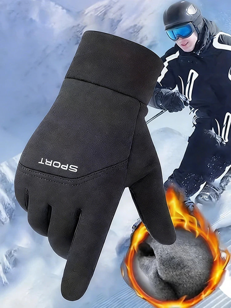 Men Women Winter Warm Gloves Plush Lined Windproof Coldproof Water-resistant Non-slip Touchscreen Gloves for Outdoor Sports