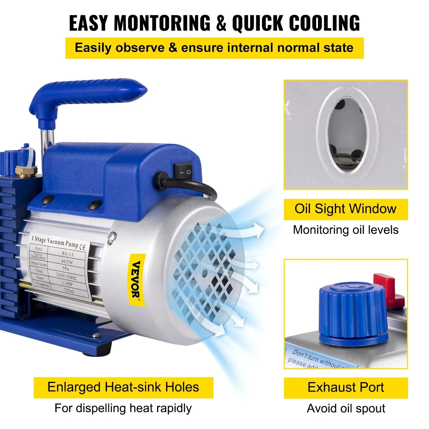 SIHAO 4.8CFM 1/3HP Refrigeration Vacuum Pump Air Conditioning for Automobile Vacuum Evacuation Car Refrigeration Repair Tools