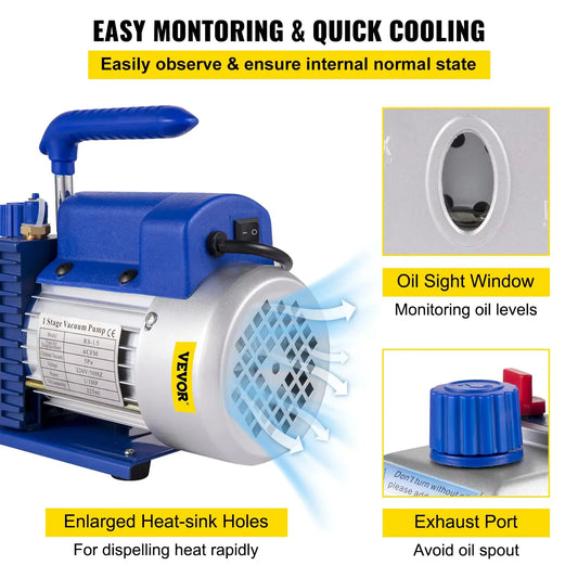 SIHAO 4.8CFM 1/3HP Refrigeration Vacuum Pump Air Conditioning for Automobile Vacuum Evacuation Car Refrigeration Repair Tools