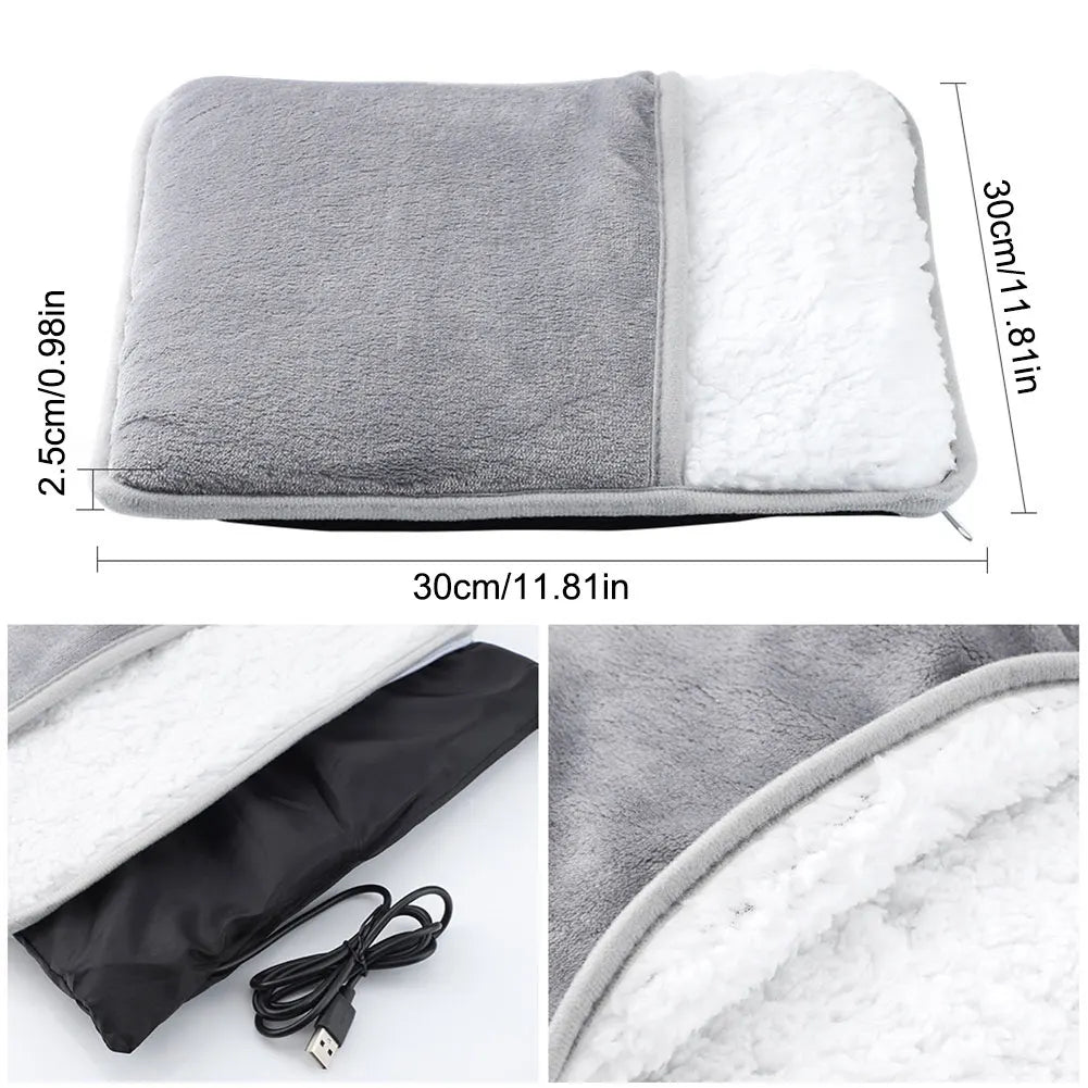 Winter Electric Foot Heating Pad USB Soft Plush Thermal Blanket Feet Foot Warming Mat Heating Slippers for Home Office Bedroom