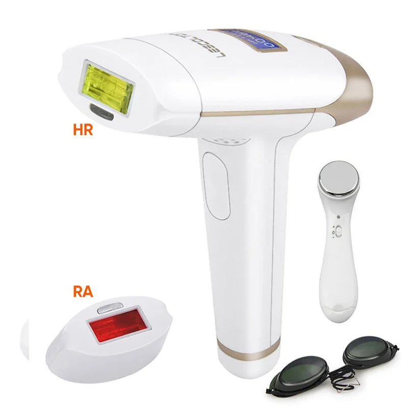 Lescolton IPL hair removal epilator with HR and RA modes, depilatory device for effective hair removal, includes safety goggles.