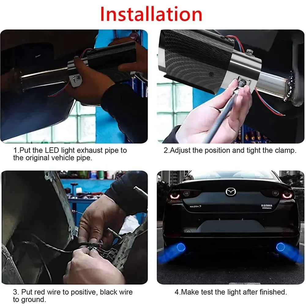 Exhaust Muffler Light Flaming Universal LED Tip Pipe Straight Car Modified Single Outlet Exhaust Pipe Tail Throat Red/Blue