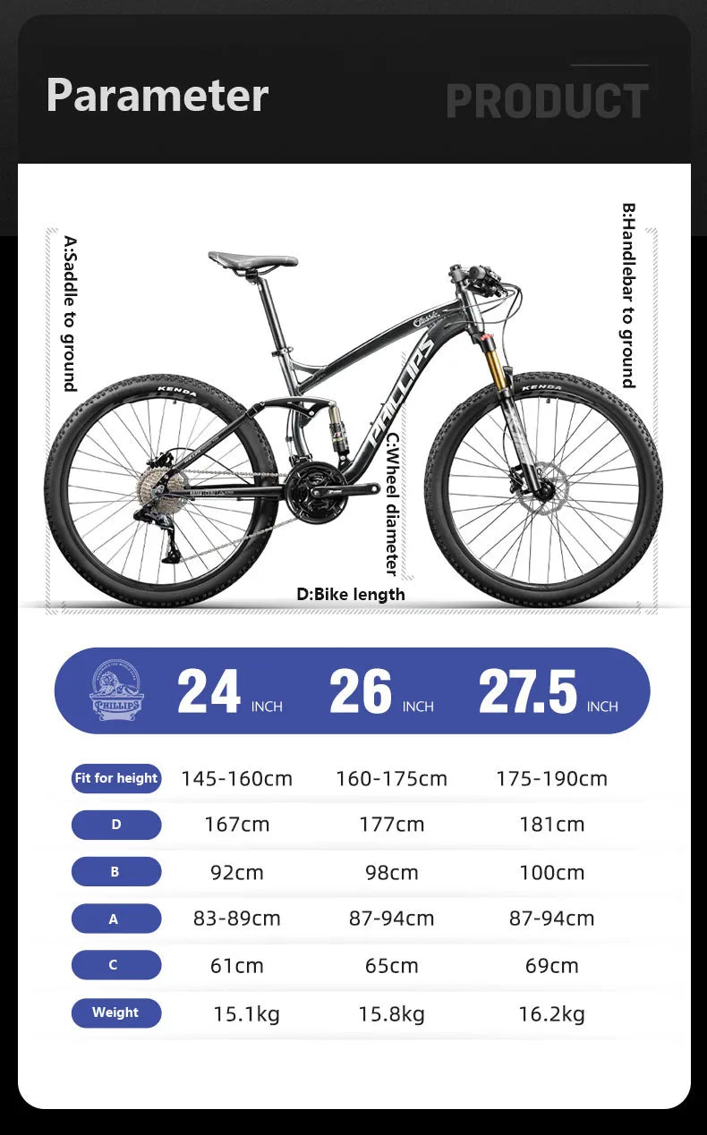 24/26/27.5 inch Mountain Bike Downhill Mountain Bicycle 27/30/33 Speed Soft Tail Full Shock Absorption Bicycle