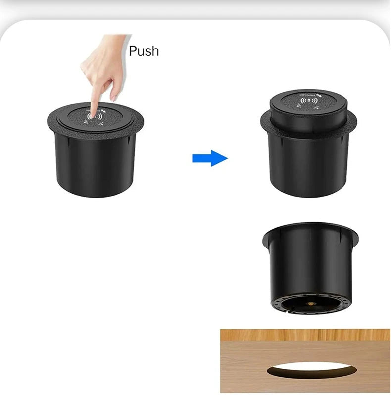 Universal Fast Wireless Charger Desktop Embedded Supports PD30W And USB Wired Charging 5V 3A Furniture Opening Desk Hole HUB