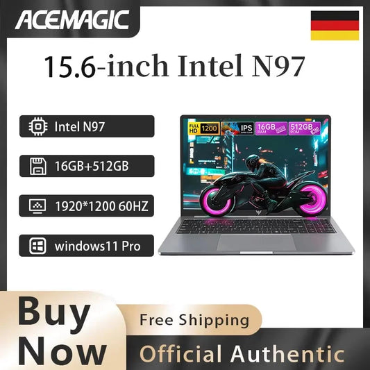 ACEMAGIC Laptop Intel N97 Ultra Thin Office  RAM 16GB SSD 512GB Portable Laptop DDR4 1920 * 1080 HD Display 60HZ