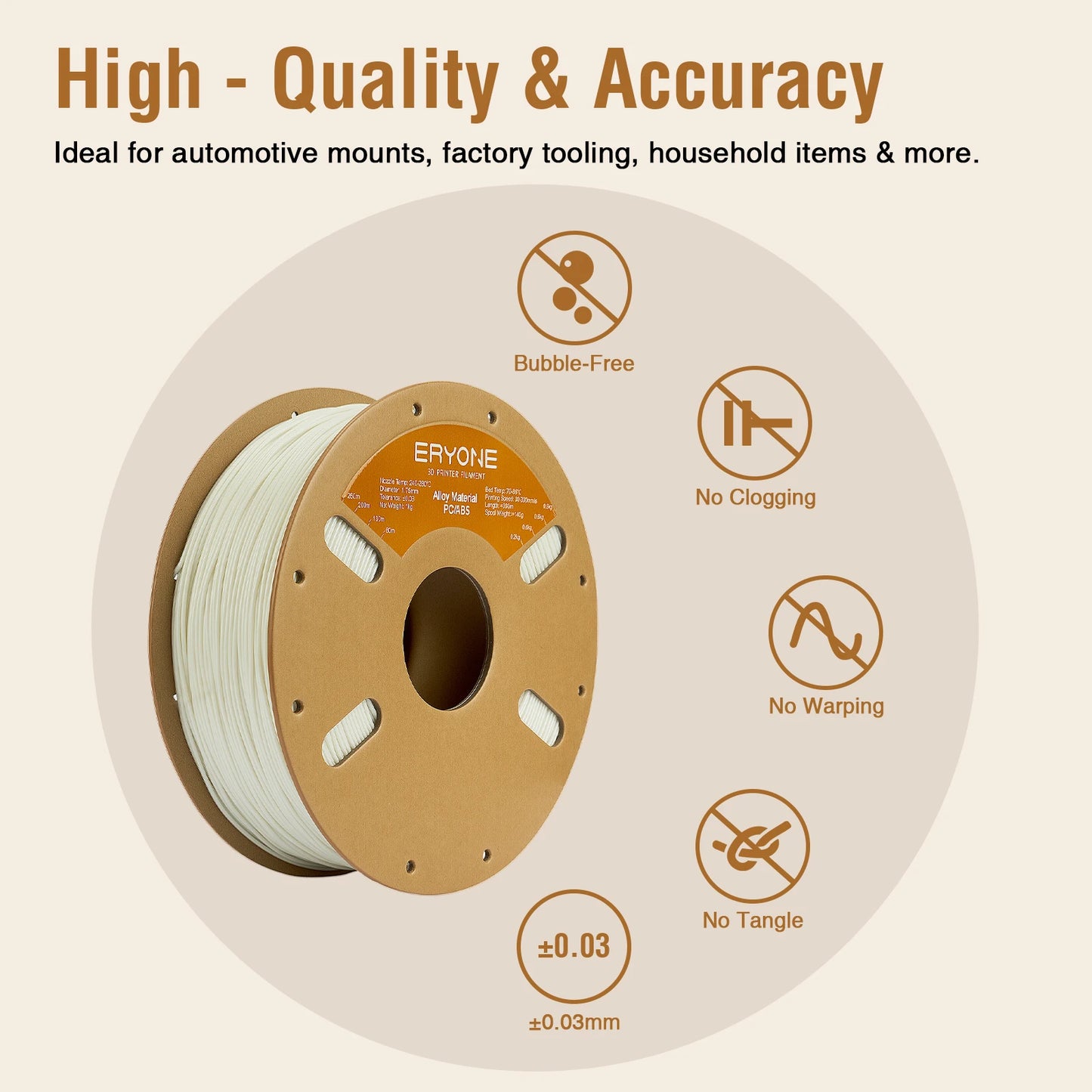 ERYONE 1KG Alloy Material PC/ABS Filament 1.75mm +/-0.03mm for 3D Printer, 3D Printing Filament
