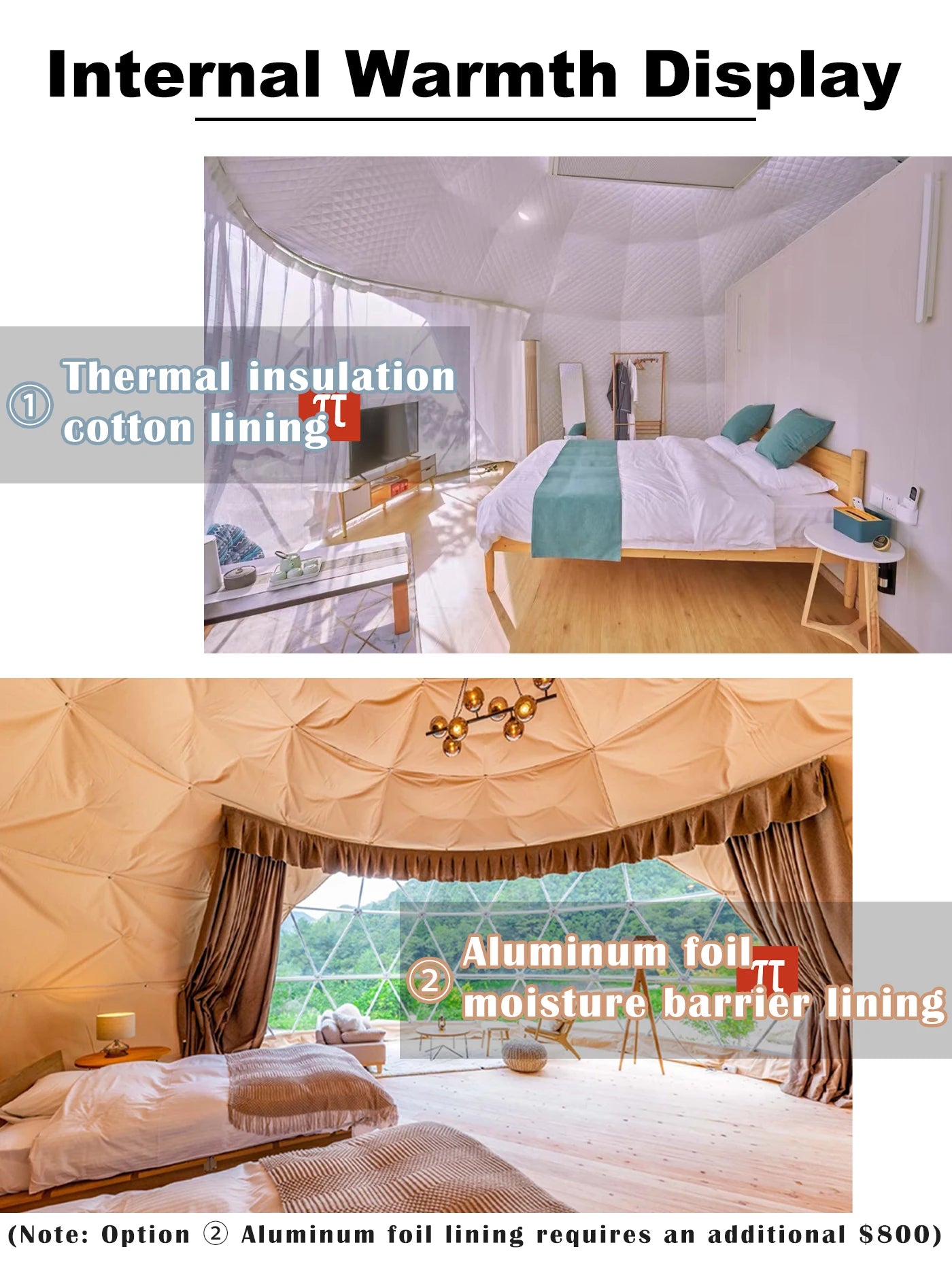 Luxury Geodesic Dome Tent for Glamping Outdoor Waterproof Insulated Camping Pod Hotel Bubble House with Clear Window