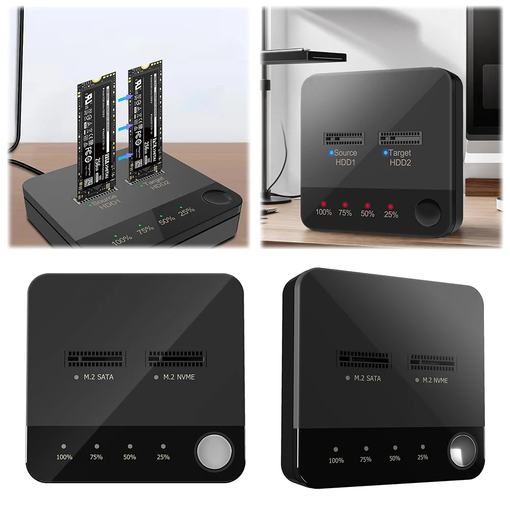 M.2 SATA/NVMe Dual-Bay Hard Drive Docking Station Clone Duplicaotr Offline Clone M.2 Cloner Data Transmission with LED Indicator