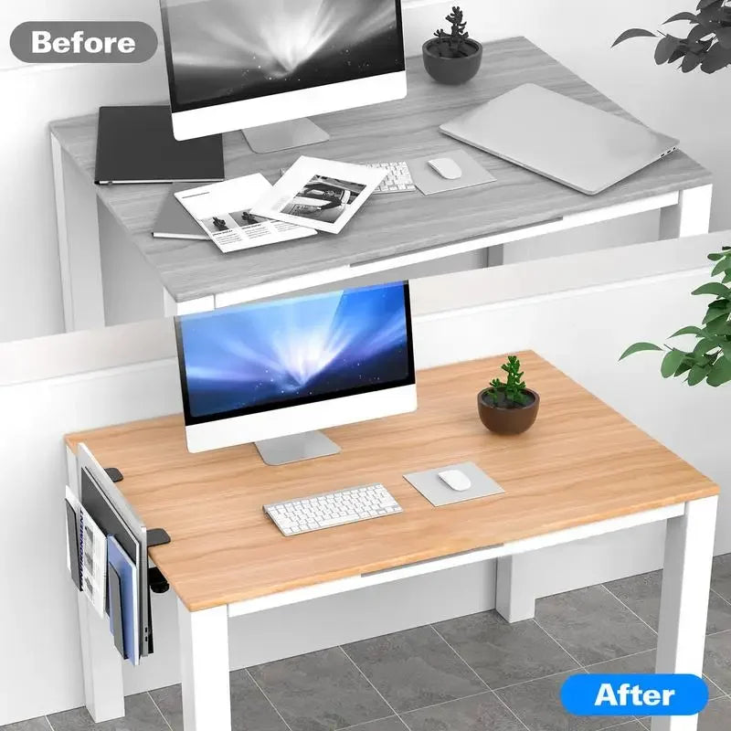 Desk Side Storage No Drill Laptop Desk Mount Clamp on Shelf Hangable Desk Organizer Laptop Holder for Home Office Files