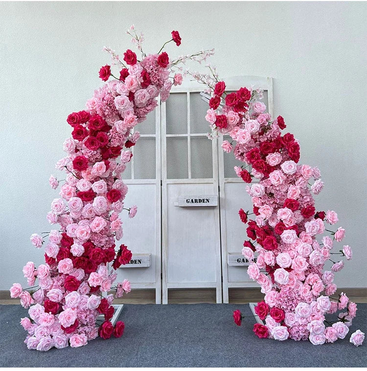 Trumpet Arch Artificial Flower Arrangement, Moon Shape, Wedding Background Props, Party Decoration, Luxury