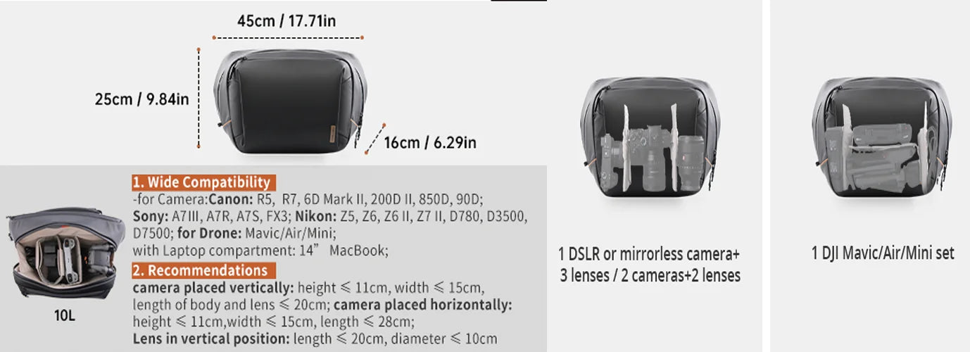 PGYTECH OneGo Solo V2 Camera Shoulder Bag 4L 6L 10L Crossbody Camera Sling Bag Outdoor Travel Bag For Sony /Canon/ Nikon