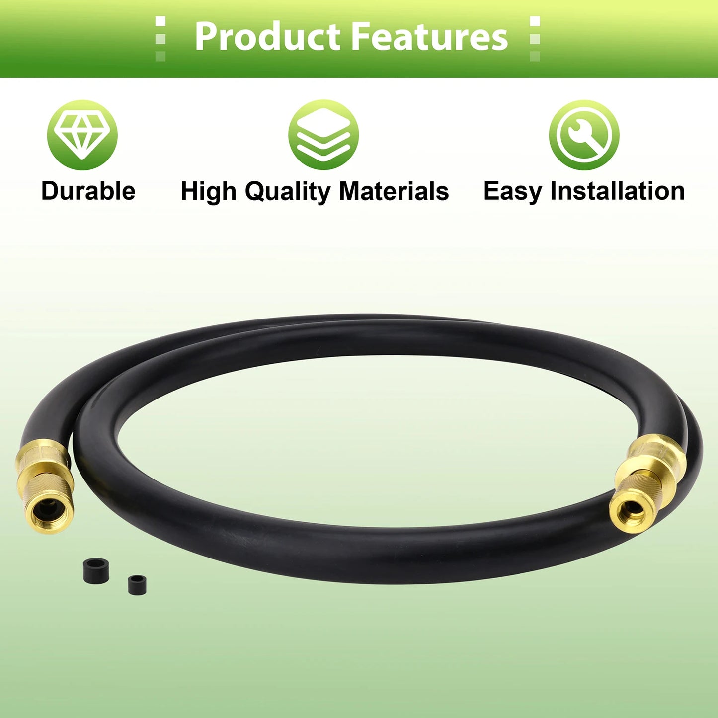 High-Flow Refrigerant Hose, Black, 6', 1/2" Diameter, 3/8" to 1/4" Fitting