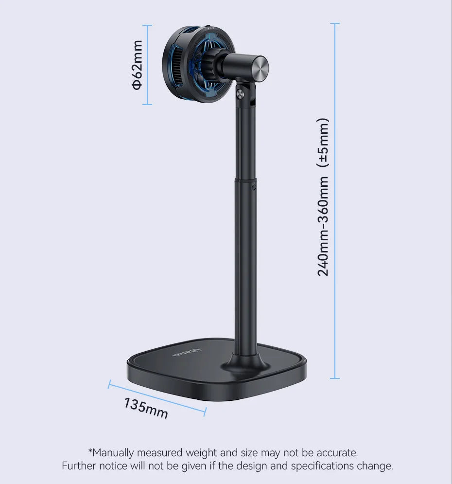 Ulanzi SK-10 3 in 1 Magnetic Cell Phone Stand with Cooling Fan and Wireless Charger for iPhone Height Adjustable Phone Desk Hold