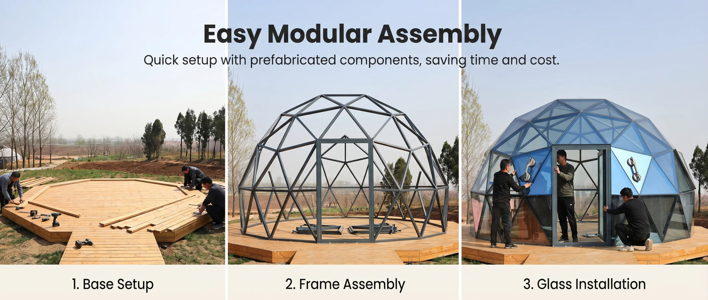 Glass Dome Hotel Tent Hexagonal Tempered Glass House Igloo Geodesic luminum Frame Outdoor Luxury Resort Round Camping