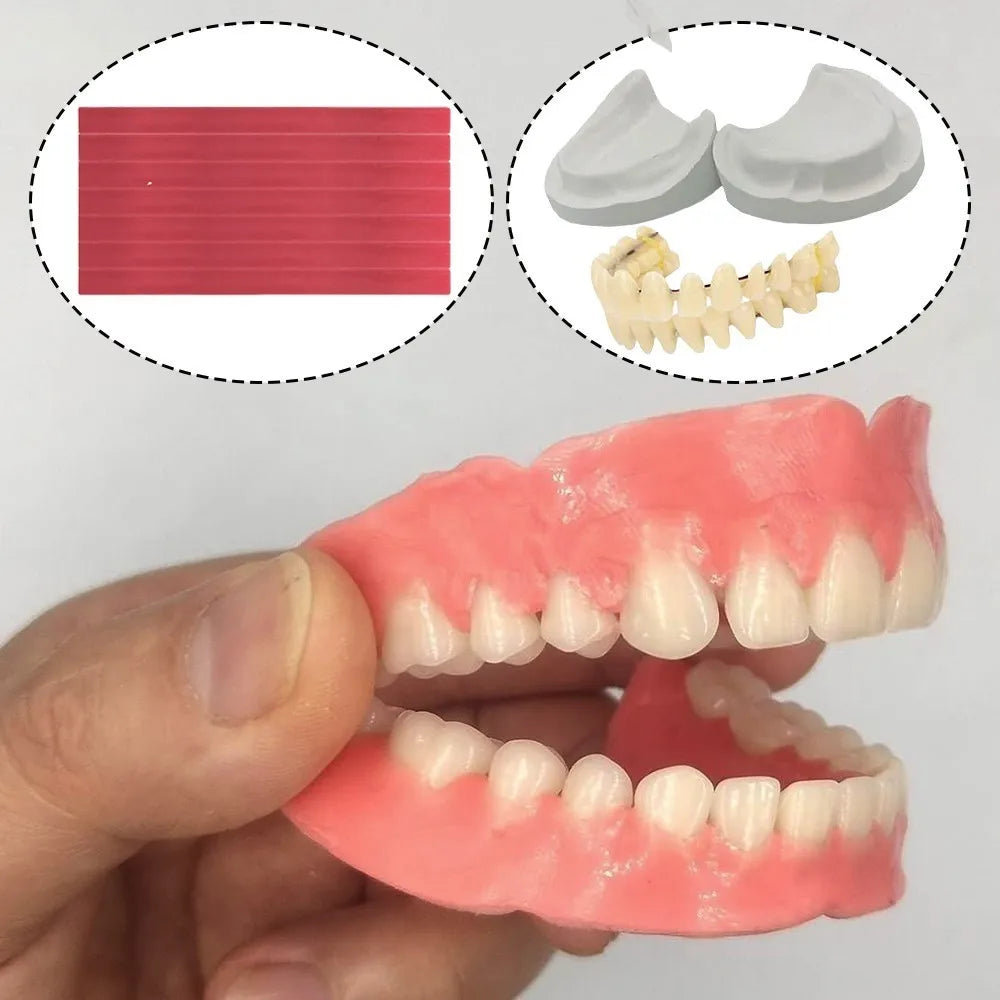 Easy - Use 1 Set Dentures DIY Kit with Braces Wax Strips - Reusable Full/Partial Temporary Fake Teeth for Top and Bottom