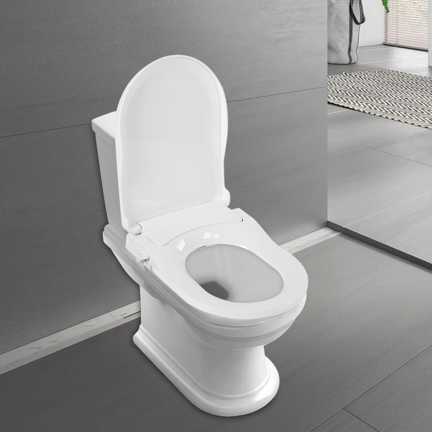 White D-Type PP Non-Electric Bidet Toilet Seat for Elongated Toilets Dual Nozzle System 48x35x7.8cm Bidet Seat