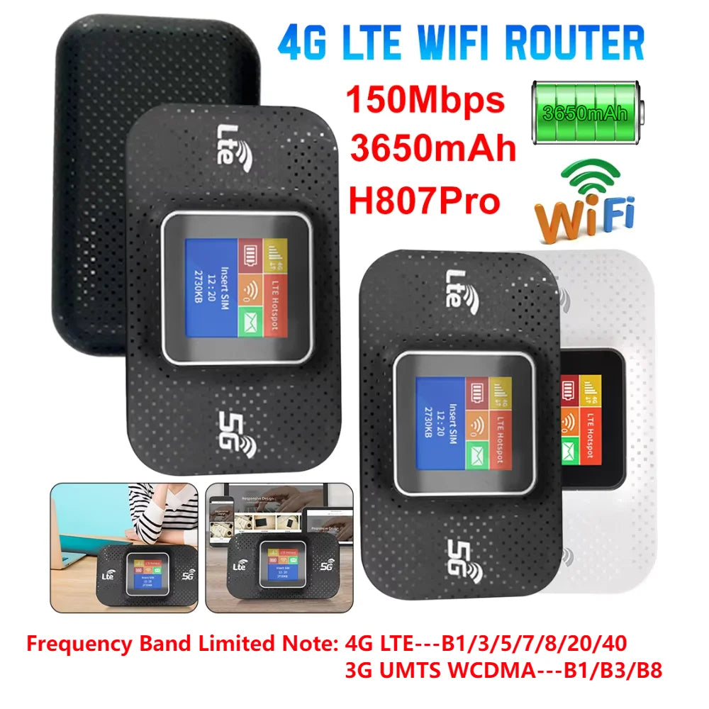 H807 Pro 4G LTE WiFi Router With SIM Card Slot Frequency Band Limited Routers 3650/2100mAh High-Speed Modem Mobile WiFi Repeater