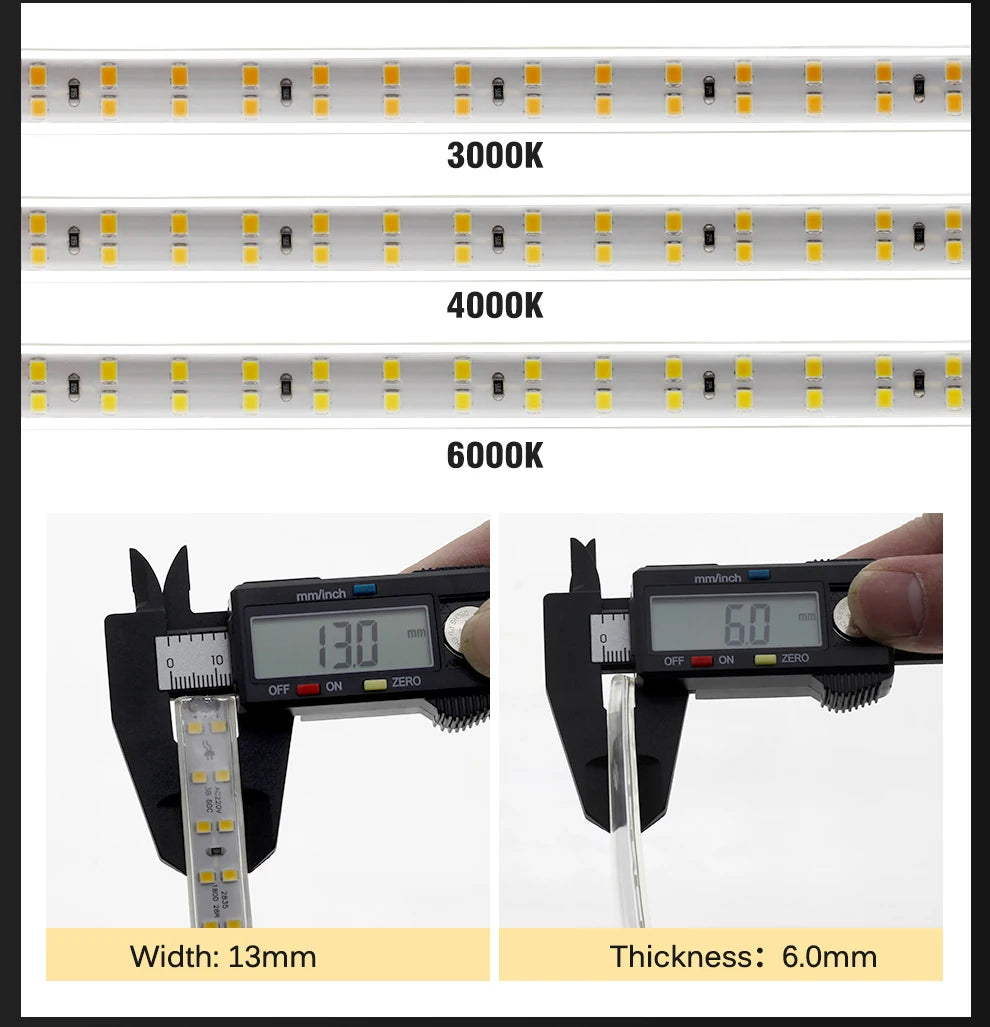 220V LED Strip 2835 High Safety High Brightness 180LEDs/m3000K 4000K 6000K Flexible LED Light Outdoor Waterproof LED Strip Light