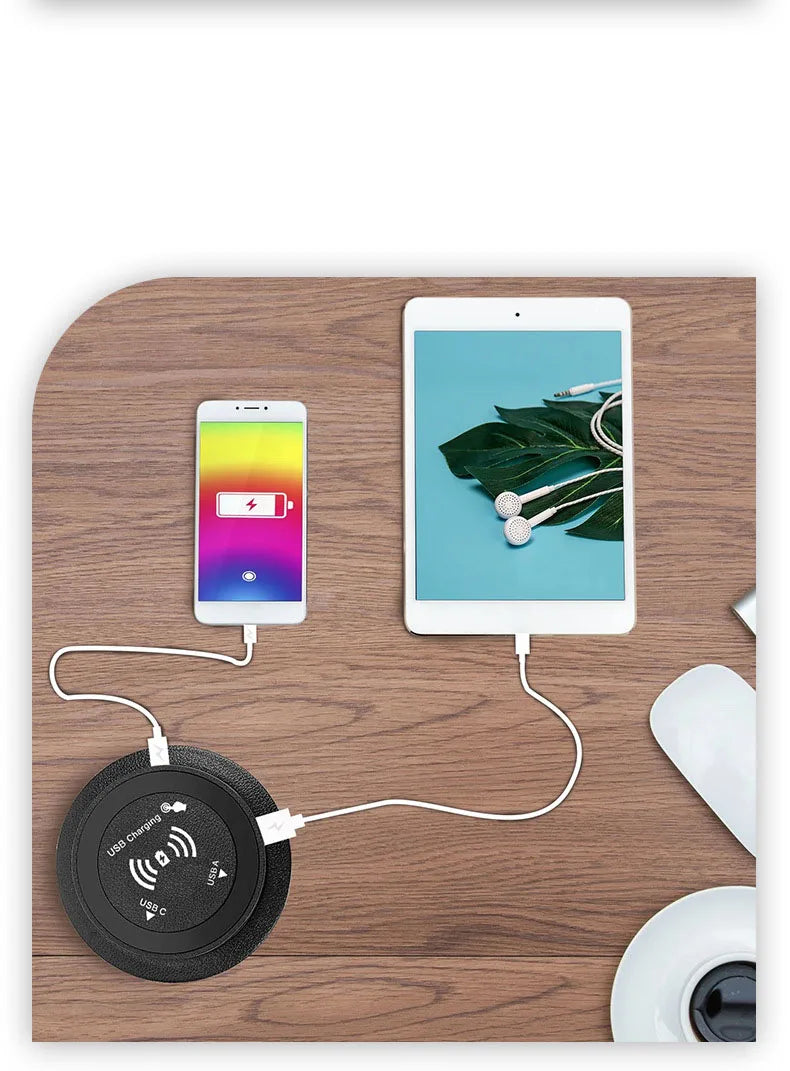 Universal Fast Wireless Charger Desktop Embedded Supports PD30W And USB Wired Charging 5V 3A Furniture Opening Desk Hole HUB