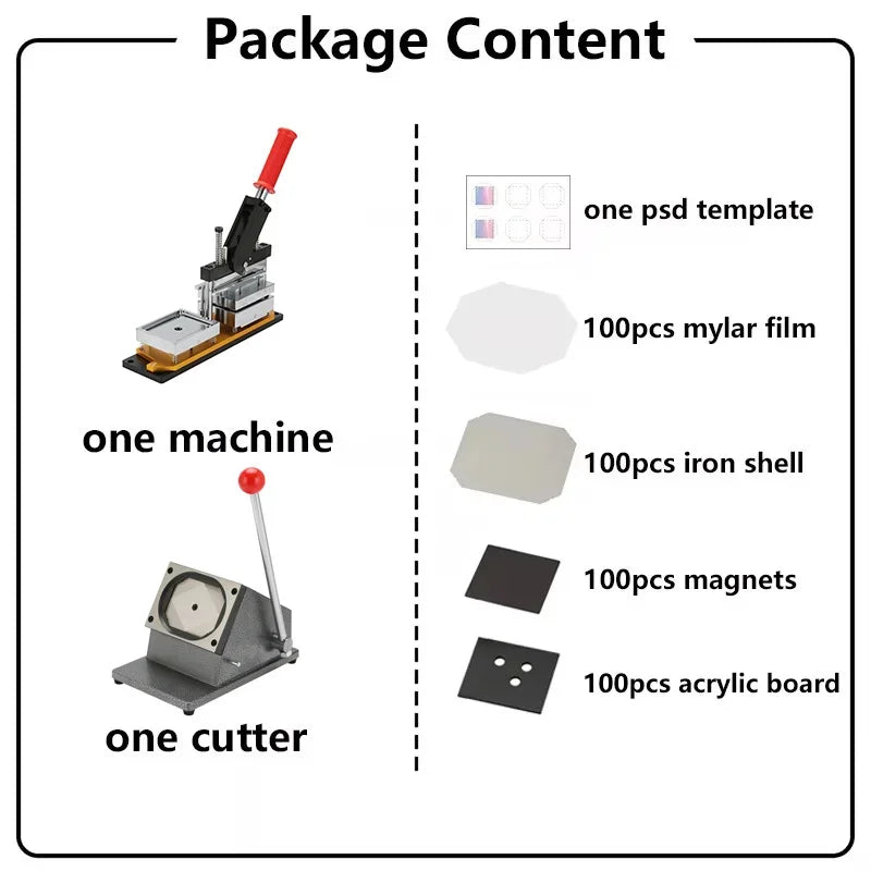 90x65mm 3.6x2.6" Square Fridge Magnet Making Machine DIY Photo Magnet Maker Machine Button Cutter Refrigerator Material Badge