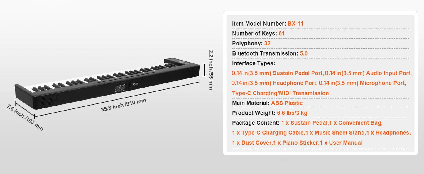 SucceBuy 61 or 88 Key Folding Keyboard Piano Bluetooth & MIDI  Electronic Digital Foldable Piano Rechargeable for Beginners Use