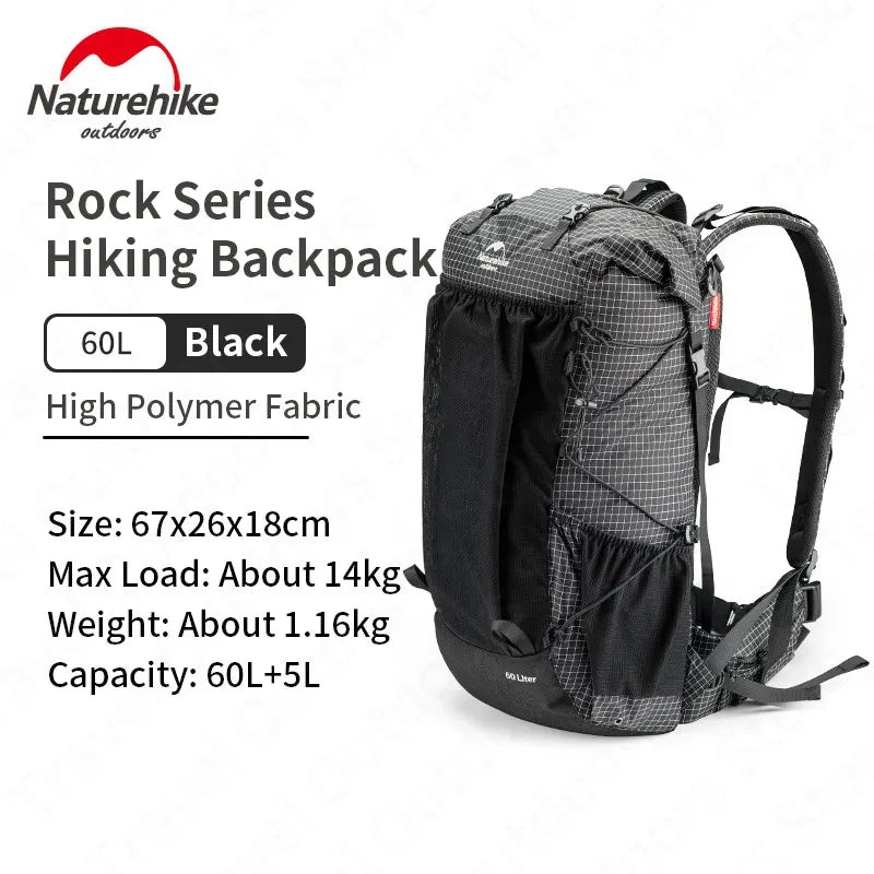 Naturehike Rock Series Camping Backpack 60 + 5L Large Capacity Travel Outdoor Bags 40 + 5L Ultralight Waterproof Hiking Backpack